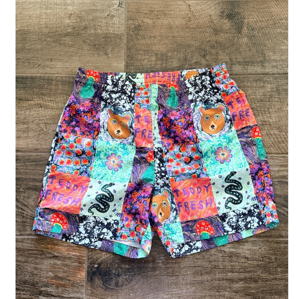 Teddy Fresh x MYFAWNWY Marbled Art Patchwork Elastic Waist Shorts, Multicolor,M